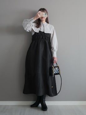 「GALLEST（ギャレスト）のビッグカラーシャツ（シャツ/ブラウス、グレー系）」を使った、miiさん（レディース・162cm）の春コーディネート