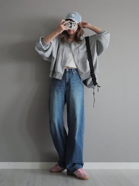 「tiptop（ティップトップ）の【丈が選べる】ダンボールダブルジップパーカー（パーカー、グレー系）」を使った、miiさん（レディース・162cm）の秋コーディネート