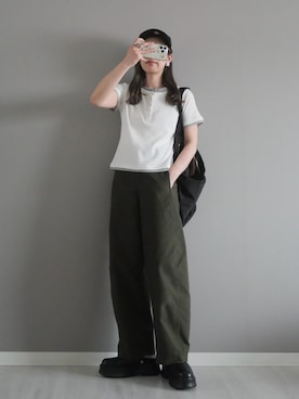 「tiptop（ティップトップ）の配色シアー×ヘンリーネックレイヤードT（Tシャツ/カットソー、ホワイト系）」を使った、miiさん（レディース・162cm）の春コーディネート