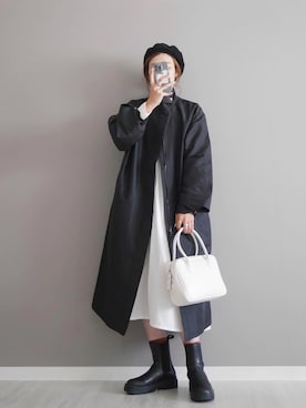 「シャツワンピ」｜「アイテム（ステンカラーコート）」を使った、miiさん（レディース・162cm）の秋コーディネート