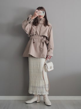 「tiptop（ティップトップ）の【ZOZO限定アイテム】ミドル丈トレンチコート（トレンチコート、ベージュ系）」を使った、miiさん（レディース・162cm）の春コーディネート