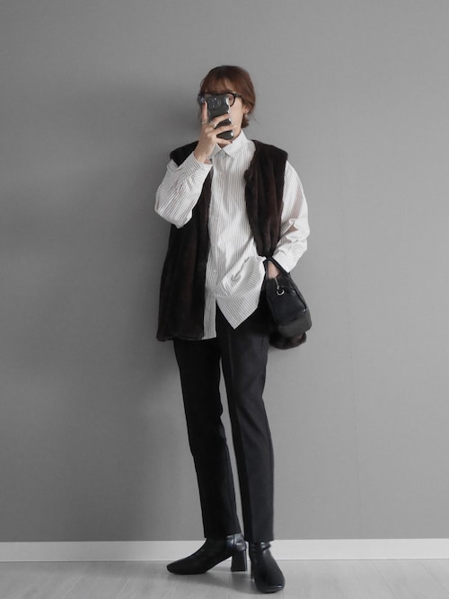 Loungedress ブラウス シャツ リネンストライプオーバーシャツ