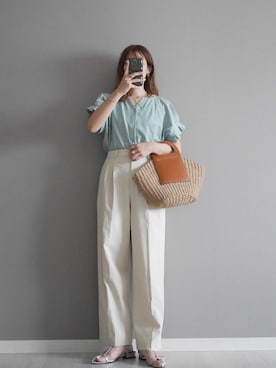 「袖フリル」｜「アイテム（アクセサリー）」を使った、miiさん（レディース・162cm）の夏コーディネート