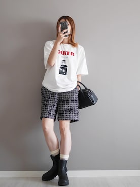 「ツイードパンツ」｜「アイテム（レッグウェア）」を使った、miiさん（レディース・162cm）の春コーディネート