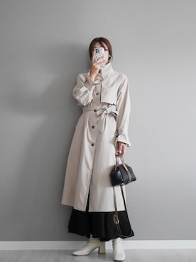 「JUNOAH（ジュノア）のアイテム（トレンチコート）」を使った、miiさん（レディース・162cm）の秋コーディネート