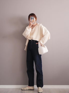 「テーパードデニム」｜miiさん（レディース・162cm）の冬コーディネート