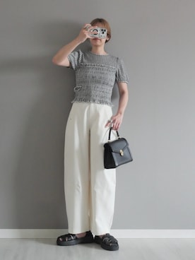 「E&C closet…（イーアンドシークローゼット）のボリュームハートピアス（ピアス（両耳用）、シルバー系）」を使った、miiさん（レディース・162cm）の夏コーディネート