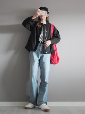 「アイテム（ノーカラージャケット）」を使った、miiさん（レディース・162cm）の秋コーディネート