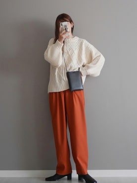 「スクエアトゥ」｜「アイテム（スラックス）」を使った、miiさん（レディース・162cm）の秋コーディネート
