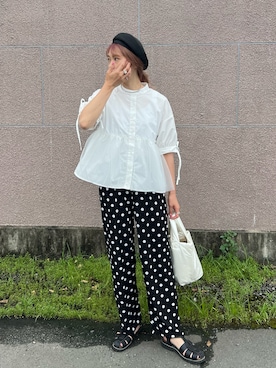「ぺプラムトップス」｜「アイテム（ハンチング/ベレー帽）」を使った、miiさん（レディース・162cm）の夏コーディネート