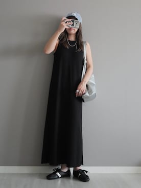 「forksy.（フォルクシー）の【forksy.】カップ付き ラメリブ アメスリワンピース（ワンピース、ブラック系）」を使った、miiさん（レディース・162cm）の夏コーディネート