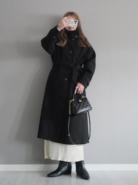 「アイテム（ステンカラーコート）」を使った、miiさん（レディース・162cm）の冬コーディネート