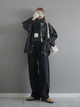 「カーブデニム」｜「アイテム（スリッポン）」を使った、miiさん（レディース・162cm）の冬コーディネート