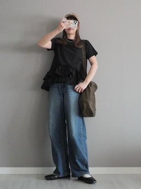 「florist（フローリスト）の【A4収納可・2WAY】フェイクスエードワンショルダーバッグ/トートバッグ（ショルダーバッグ、グリーン系）」を使った、miiさん（レディース・162cm）の春コーディネート