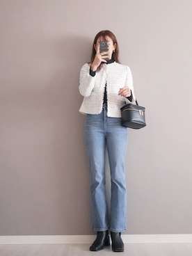 「ANAYI（アナイ）のアイテム（ノーカラージャケット）」を使った、miiさん（レディース・162cm）の冬コーディネート