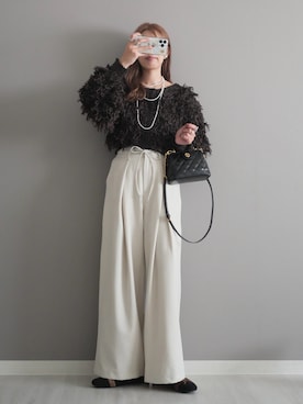 「tiptop（ティップトップ）の【ZOZO限定アイテム】ウエスト紐付タックワイドパンツ（スラックス）」を使った、miiさん（レディース・162cm）の秋コーディネート