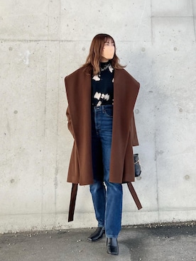 「ショールカラー」｜「アイテム（その他アウター）」を使った、miiさん（レディース・162cm）の冬コーディネート