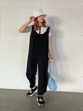 「ボストンバッグ」｜「アイテム（サロペット/オーバーオール）」を使った、miiさん（レディース・162cm）の夏コーディネート