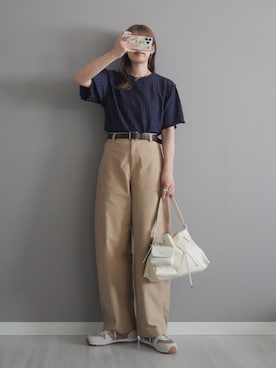 「MONO-MART（モノマート）のクールな着心地｜多機能 ポコポコ メロー 優秀Tシャツ (UVカット ・接触冷感・吸水速乾・毛玉防止・マシンウォッシャブル・イージーケア)（Tシャツ/カットソー、ブルー系）」を使った、miiさん（レディース・162cm）の春コーディネート