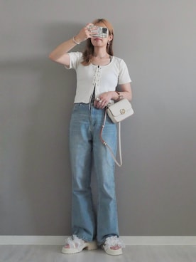 「アイテム（バングル/リストバンド）」を使った、miiさん（レディース・162cm）の夏コーディネート