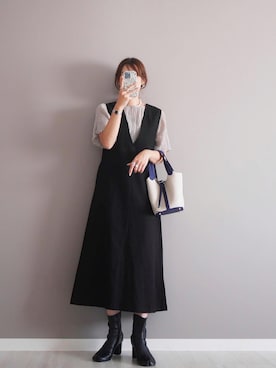 「ANGIE（アンジー）のアイテム（ジャンパースカート）」を使った、miiさん（レディース・162cm）の夏コーディネート