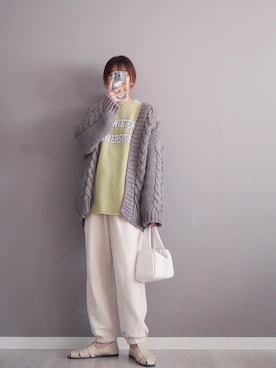 「ケーブルニット」｜「アイテム（サンダル）」を使った、miiさん（レディース・162cm）の冬コーディネート