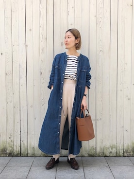 「Samansa Mos2 blue（サマンサモスモスブルー）のアイテム（シャツワンピース）」を使った、miyaさん（レディース・158cm）の春コーディネート
