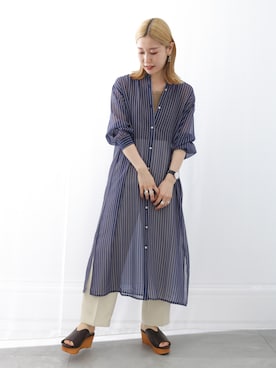 「Samansa Mos2 blue（サマンサモスモスブルー）のアイテム（シャツワンピース）」を使った、miyaさん（レディース・158cm）の春コーディネート