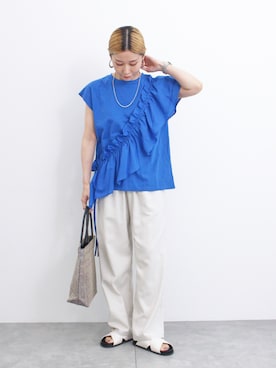 「ペーパーバッグ」｜「アイテム（アナログ腕時計）」を使った、miyaさん（レディース・158cm）の夏コーディネート