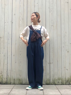 「Samansa Mos2 blue（サマンサモスモスブルー）のアイテム（オールインワン・サロペット）」を使った、miyaさん（レディース・158cm）の秋コーディネート