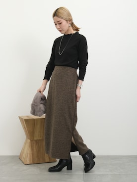 「リブニット」｜「アイテム（アナログ腕時計）」を使った、miyaさん（レディース・158cm）の冬コーディネート