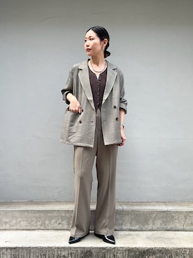 「アイテム（ノーカラージャケット）」を使った、miyaさん（レディース・158cm）の秋コーディネート