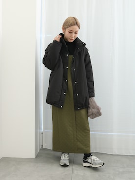 「Samansa Mos2 blue（サマンサモスモスブルー）のアイテム（ノーカラージャケット）」を使った、miyaさん（レディース・158cm）の冬コーディネート