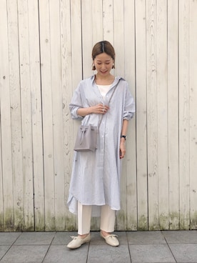 「Samansa Mos2 blue（サマンサモスモスブルー）のアイテム（シャツワンピース）」を使った、miyaさん（レディース・158cm）の春コーディネート