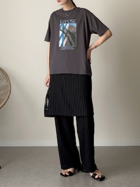 「LEPSIM（レプシィム）のレースドッキングパンツ　656644（その他パンツ、ブラック系）」を使った、haru さん（レディース・162cm）の夏コーディネート