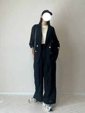 「Doux archives（ドゥアルシーヴ）のリネンライクシアージャケット（テーラードジャケット、ブラック系）」を使った、haru さん（レディース・162cm）の春コーディネート