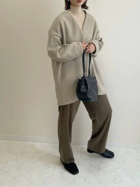 「コクーンコート」｜「アイテム（ノーカラーコート）」を使った、haru さん（レディース・162cm）の秋コーディネート