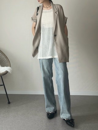 「Doux archives（ドゥアルシーヴ）のメッシュフレンチスリーブジャケット（その他アウター）」を使った、haru さん（レディース・162cm）の夏コーディネート