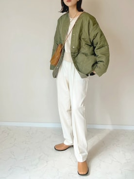 「lawgy（ラウジー）のpleats shoulder bag（ショルダーバッグ）」を使った、haru さん（レディース・162cm）の秋コーディネート