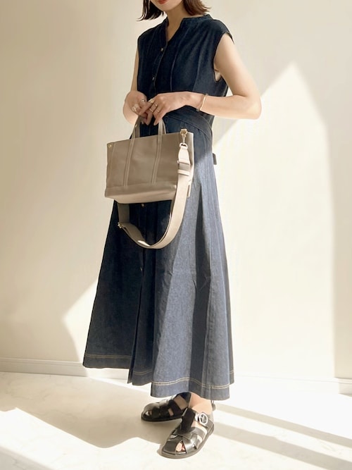 TRIANGLE PALETTE ワンピース ウエストリボンデニムワンピース