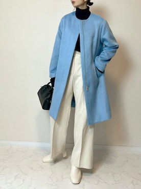 「カラーコート」｜「アイテム（ノーカラーコート）」を使った、haru さん（レディース・162cm）の冬コーディネート