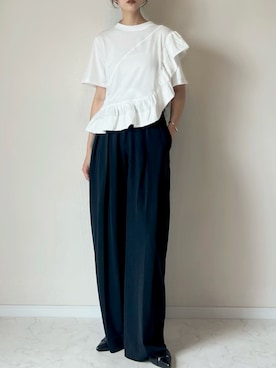「THE YOn（ザヨン）のスリングバックニュアンスフラットミュール（サンダル）」を使った、haru さん（レディース・162cm）の夏コーディネート