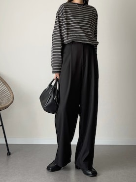 「しまむら（シマムラ）のアイテム（Tシャツ/カットソー、グレー系）」を使った、haru さん（レディース・162cm）の秋コーディネート