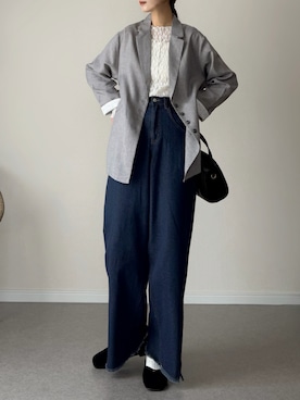 「しまむら（シマムラ）のアイテム（テーラードジャケット、グレー系）」を使った、haru さん（レディース・162cm）の秋コーディネート