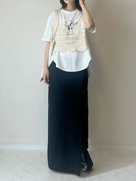 「Riberry（リベリー）のかぎ針編みビスチェ（ベスト）」を使った、haru さん（レディース・162cm）の夏コーディネート