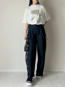 「tiptop（ティップトップ）の箔プリント半袖BIGTシャツ（Tシャツ/カットソー）」を使った、haru さん（レディース・162cm）の夏コーディネート