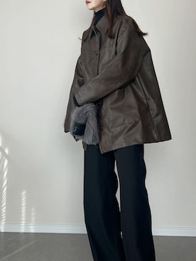 「アイテム（ステンカラーコート）」を使った、haru さん（レディース・162cm）の冬コーディネート