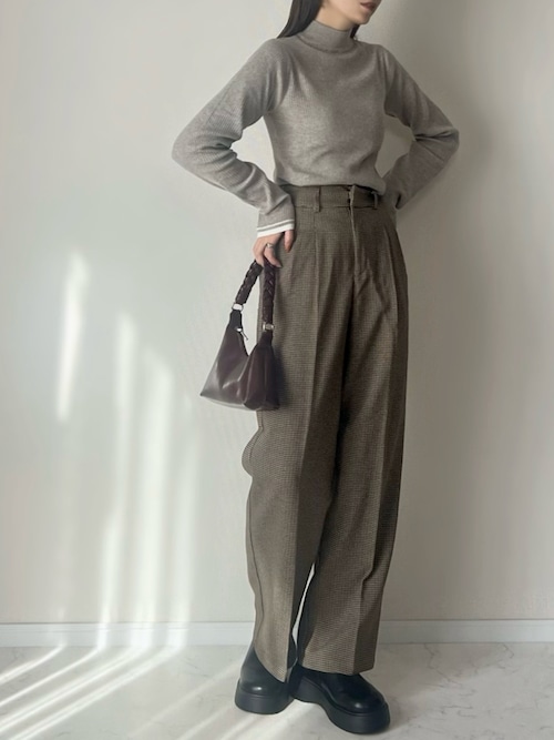 ミックスカラー配色リブニットトップス[品番：AMTW0011230
