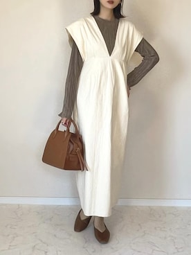 「アイテム（ジャンパースカート）」を使った、haru さん（レディース・162cm）の春コーディネート
