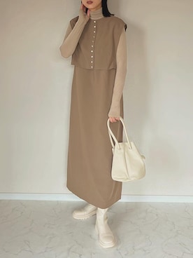 「ベストコーデ」｜「アイテム（ジャンパースカート）」を使った、haru さん（レディース・162cm）の秋コーディネート